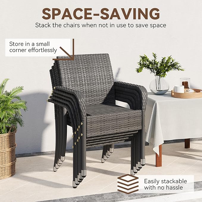 Yaheetech Set of 2 Stackable Outdoor Rattan Dining Chairs, All-Weather Firepits - Image 4