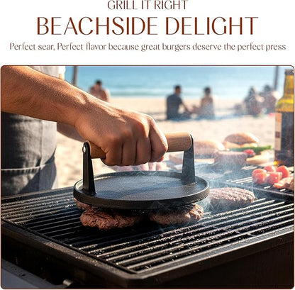 Bellemain Heavy Duty Cast Iron Smash Burger Press 7" Round Grill Press for Cooking Burgers, Bacon, Sandwiches, Steak, BBQ, Ground Beef, Meats, Sausages, and So On