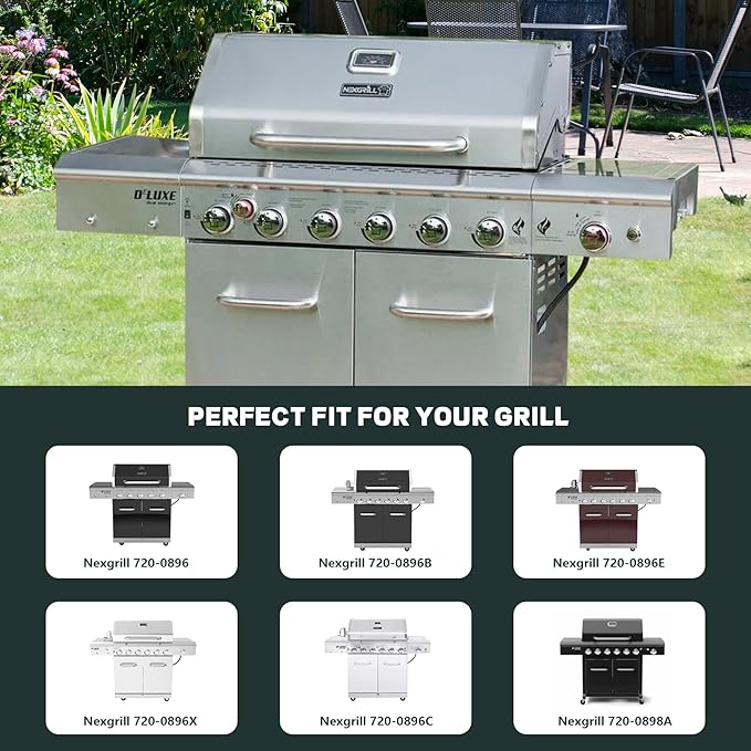 Stainless Steel Cooking Grate,Heat Shield and Burner Kit for Nexgrill Replacement Parts 6 Burner 720-0896 720-0896B 720-0896C 720-0896E 720-0896X,for Nexgrill Deluxe & Evolution 6 Burner Gas Grills