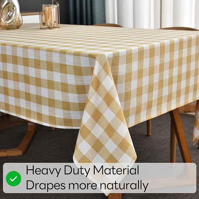 Gingham Table Cloth for Rectangle Tables Yellow Checkered Plaid Tablecloth Heavy Duty Cotton Blend Washable & Wrinkle Table Cover for Outdoor Kitchen Dining Picnic Camping (52x70 Inch)