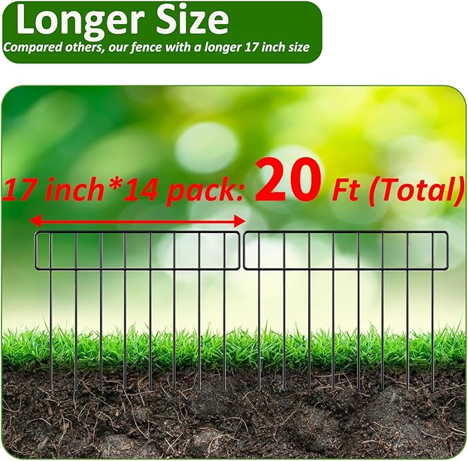 20Ft(L) X 13Inch(H) Animal Barrier Fence - 14 Pack Garden Fence Animal Barrier Garden Border Rustproof Metal No Dig Fence Panels for Dog Rabbit Defense Bottom Blocker for Outdoor Yard Patio