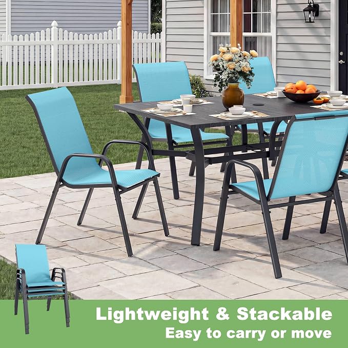 Outdoor Patio Chairs Set of 6 Stackable Dining Chairs All-Weather Textilene - Image 6