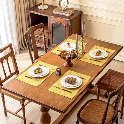 KXN Placemats Set of 6, Dual-Layer Thickened Faux Linen Table Mats, Heat Resistant & Wrinkle-Free, Machine Washable Cloth Place Mats for Kitchen Dining Indoor Outdoor (Yellow)