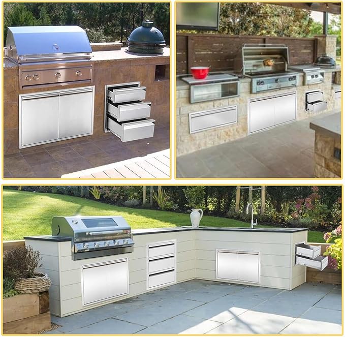 Outdoor Kitchen Drawer, 30" W x 10" H x 23" D Stainless Steel BBQ Single Drawer with Clapboard, BBQ Island Drawers for Outdoor Kitchens or Patio Grill Station