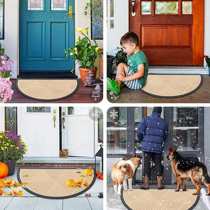 Smiry Half Circle Front Door Mat Outside Entrance, Heavy Duty Sturdy Natural Rubber Doormat, Trap Dirt and Moisture, Low Profile Mats for Indoor Outdoor Entry, Irregular Triangle (47x32, Beige)