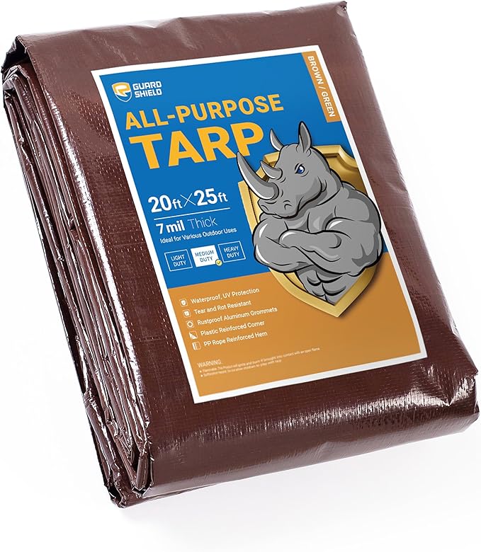 GUARD SHIELD Brown/Green Tarp 20x25 Feet Medium Duty Outdoor Waterproof Multi Purpose Poly Tarps Cover 7mil