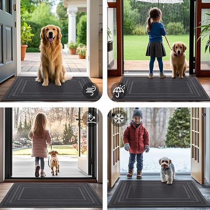 Buganda Front Door Mat Indoor Outdoor Entrance, Non-Slip Natural Rubber Doormats, Easy Clean, Low Profile, Dirt Trapper Entryway Floor Mats for Outside, Garages and Patios, 36x24, Light Grey