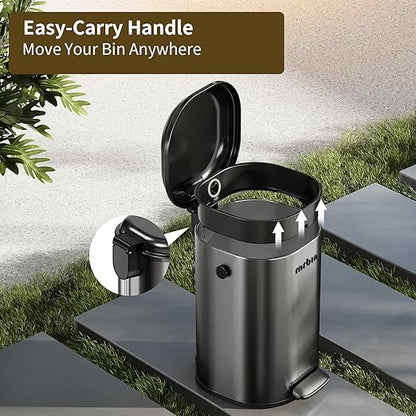 MRBIN Stainless Steel Dog Poop Trash Can with Lid, 5 Gal Round Pet Outdoor Waste Basket with Plastic Inner Bucket, Step Garbage Pail for Outside Patio, Yard, Garage, Eclipse Grey