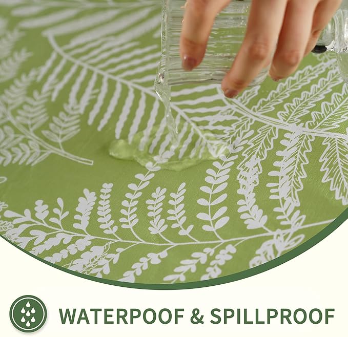Rectangle Picnic Table Cloth, Elastic Waterproof Fitted Vinyl Tablecloths for 6 Foot Tables, Wipeable Flannel Backed Table Covers for Dining, Camping, Outdoor(Green Leaves,30"x72")