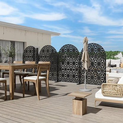 Casaphoria 72" H x 47" W Arched Metal Privacy Screen - Elegant Freestanding Outdoor Screen for Deck, Patio & Balcony - Versatile Decorative Privacy Panels for Home & Garden Use (Black-Star)