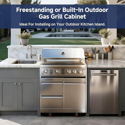BODEGA Outdoor Kitchen Cabinets for Built-in BBQ Grill with 2 Drawers and Propane Tank Storage, Stainless Steel Outdoor Kitchen Drawer Suitable for 30 Inch Propane Grills.
