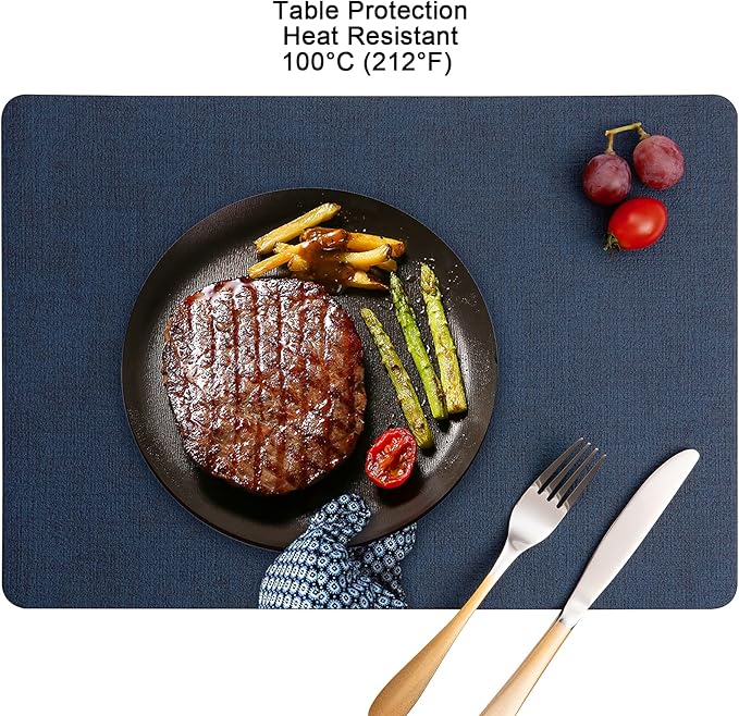 Myir JUN Placemats Dual Sided, Faux Leather Place Mats Set of 4 Indoor Placemat for Dining Table Outdoor Place Mat Manteles Individuales Square Non-Slip Washable Table Mats (Gray Blue, Set of 4)