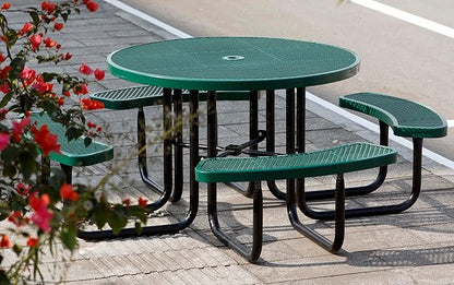 46'' Round Metal Picnic Table for Outdoors, Commercial Steel Metal Picnic Tables, Heavy Duty Sturdy Picnic Tables Furniture Set for Patio Garden Courtyard BBQ, with Umbrella Hole, Green