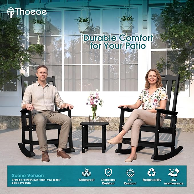 THOEOE Outdoor Rocking Chairs Set of 4, Oversized Patio Rocking Chair | HDPE - Image 2