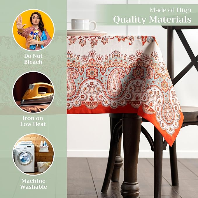 Maison d' Hermine Table Cloth Rectangle Table 100% Cotton 70 x 108 Inches Fall Tablecloth Reusable Everyday Use for Thanksgiving Christmas Decorations Dining Farmhouse Party (Cachemire)