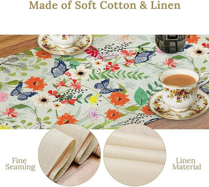 Butterfly Table Runner, Colorful Wildflower Butterfly Spring Table Runner for Holiday Kitchen Dining Home Party Outdoor 13x120in