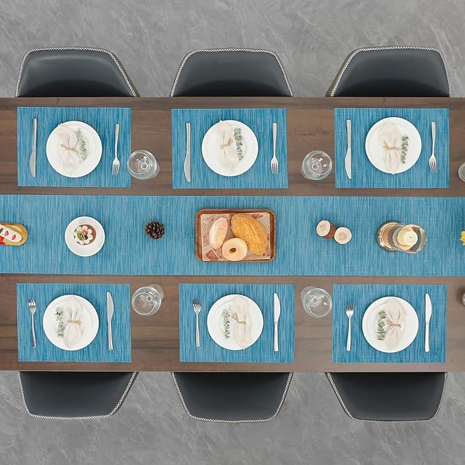 Myir JUN Table Runner, Vinyl Table Runner Indoor Arbitrarily Cropped Runner for Table Heatproof for Home Party (Blue, 15 x 94 inch)