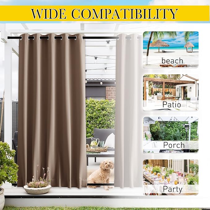 NICETOWN Weighted Curtains for Patio Waterproof W66xL84 Tan 2 Panels | Gazebo - Image 7