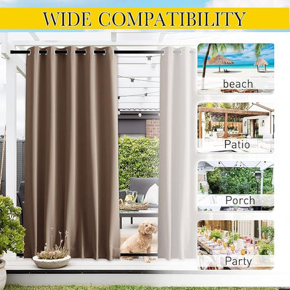 NICETOWN Weighted Curtains for Patio Waterproof W66xL84 Tan 2 Panels | Gazebo - Image 7
