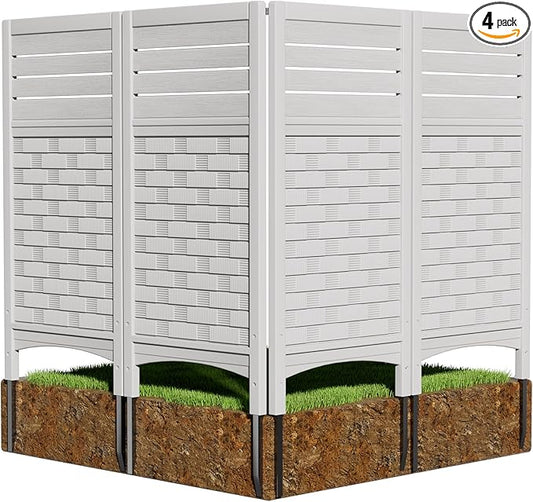 Outdoor Fence Privacy Panels,Resin Privacy Fence Panels for Outside,Air Conditioner/Trash Can/Pool Equipment Enclosure 4-Pack(Off-White)