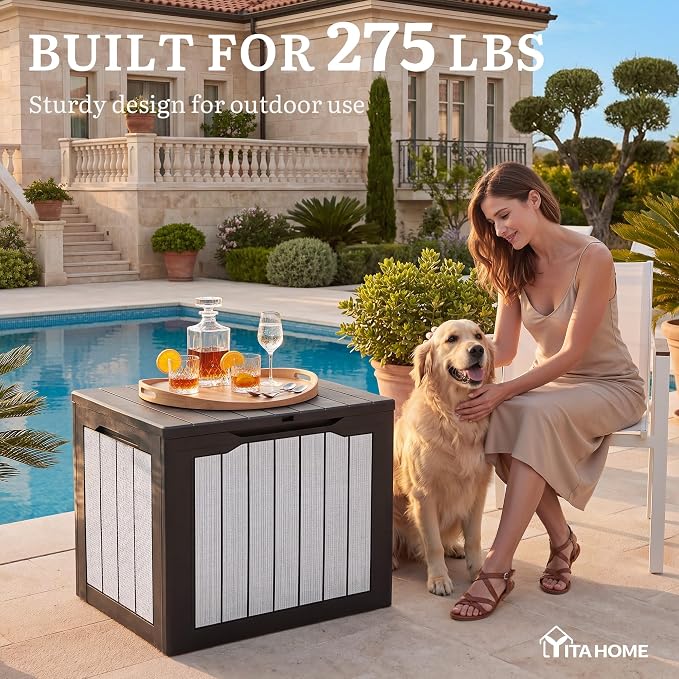 YITAHOME 35 Gallon Deck Box | Waterproof Resin Outdoor Storage Box, Doubles as - Image 7