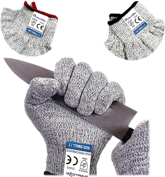 Dowellife Cut Resistant Gloves Food Grade Level 5 Protection, Safety Kitchen Cuts Gloves for Oyster Shucking, Fish Fillet Processing, Mandolin Slicing, Meat Cutting and Wood Carving. (X-Large-2 Pairs)