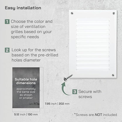 Vent Systems 5 x 7 Inch (Inner) White Rectangular Soffit Vent Cover - Metal HVAC Return Air Grille with Mesh Screen - Register Wall Vent Duct Grill - Outdoor, Indoor, Crawlspace Exhaust Ventilation