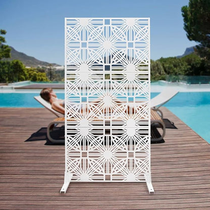 Patio Privacy Screen,Patio Privacy Divider with Stand, Decorative Privacy Fence Screen for Garden Backyard Balcony,Outdoor Decorative Panels for Balconies, Courtyards,Swimming Pools (Flower White)
