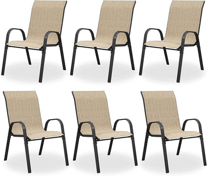 Patio Dining Chair Set of 6, Outdoor Stackable Dining Chairs High Back by VonzoyHome