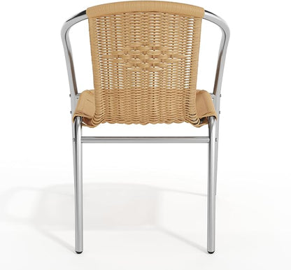 EMMA + OLIVER Aluminum and Beige Rattan Indoor-Outdoor Stack Chair | Outdoor - Image 9