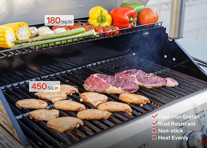 Monument Grills 4+1 Burner Natural Gas Grill with Hose, 50,000 BTU Stainless Steel Outdoor Patio Barbecue Grill with Rotisserie, Fast Heating, Knob Control, M415BZNG