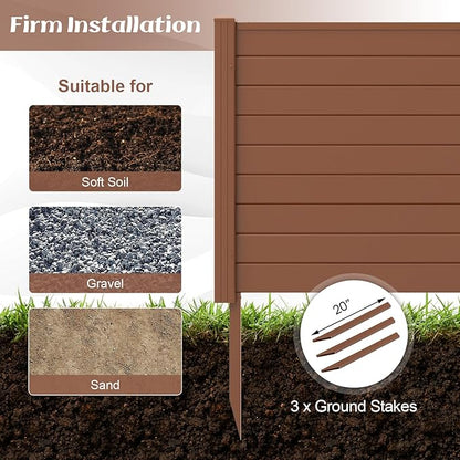 Giantex 2 Panels Air Conditioner Fence, 48''W x 36''H Outdoor Privacy Screen with 3 Stakes, Decorative Trash Can Enclosure, PVC Vinyl Freestanding Fences for Garden Lawn AC Unit Pool Pump, Brown