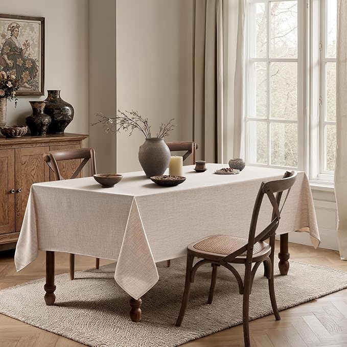 MIULEE Natural Linen Polyester Tablecloth 60x120 Inch Spring Rectangle Table Cloth Waterproof,Stain Resistant & Wrinkle Resistant for Dining Party Wedding