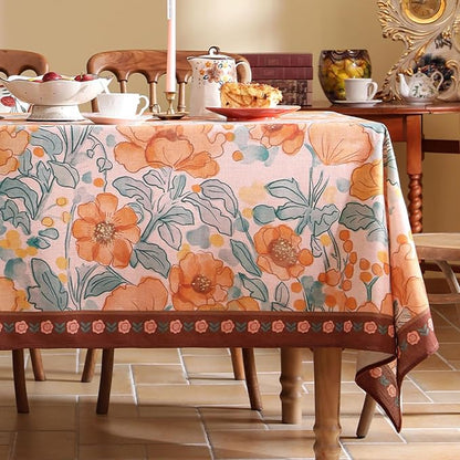 Vintage Linen Square Tablecloth,Italian Orange Floral Soft and Wrinkle Resistan Table Cloth,Decor Table Cover for Kitchen,Dining,Party,Thanksgiving,Christmas,67"*67"-Positano