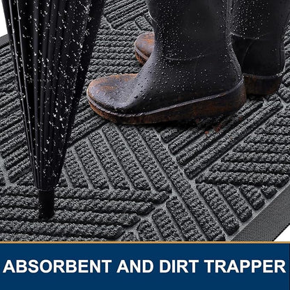 Smiry Front Door Mat Outside Entrance, Heavy Duty Sturdy Natural Rubber Doormat, Trap Dirt and Moisture, Easy Clean Low Profile Mats for Indoor Outdoor Entry, Irregular Triangle (59x20, Grey)