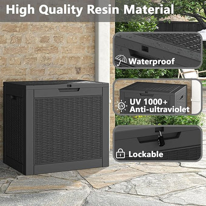 Outdoor Storage Box, Resin Deck Boxes Indoor and outdoor, Waterproof Storage Box Lockable Lid (Black, 31 Gallon)