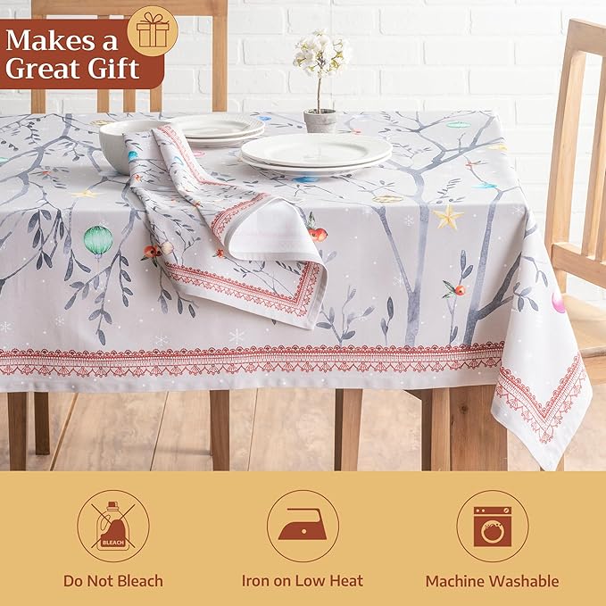 Maison d' Hermine Table Cloth Rectangle Table 100% Cotton 70 x 108 Inches Fall Tablecloth Reusable Everyday Use for Thanksgiving Christmas Decorations Dining Farmhouse Party (Fairy Christmas)