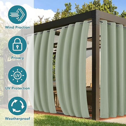 HolidayIdeas Gazebo Curtains Outdoor Waterproof 4 Panels-Windproof Weatherproof Privacy Curtains-Grommet Top and Tab Bottom Drape for Patio, Porch, Pergola, Cabana, Backyard 54x95 Inch Sage Green