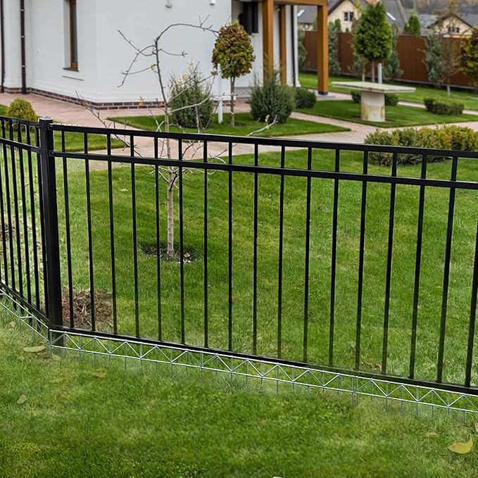 15 Pack 32" L x 10" H Animal Barrier Fence, No Dig Fence Patented Product, 5.5mm Galvanized Stakes with 2.1" Spacing, Anti Digging for Dogs Outdoor Yard Patio, Total 40Ft(L) X 10in(H) Silver