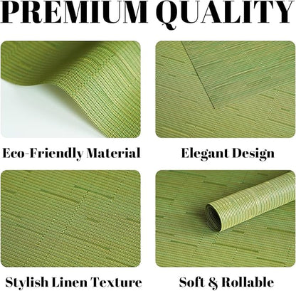 Placemats Set of 6 Vinyl/Plastic Woven Place Mats for Kitchen Table Indoor/Outdoor Washable Placemat Wipeable Dining Table Mats (Oliver Green,6)
