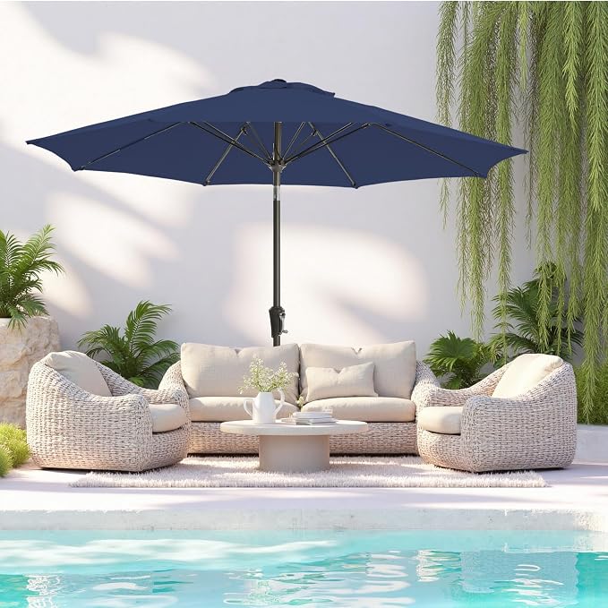 9 FT Outdoor Umbrella Table Umbrella outdoor patio Navy | Large UPF50+ - Image 2