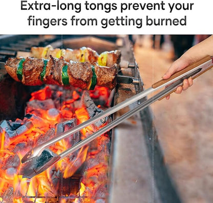 21-Inch Extra Long Stainless Steel BBQ Tongs with Extended Luxurious Acacia Handle – Durable and Easy-to-Clean Grilling Tool for Cooking, Kitchen Use, and Outdoor Barbecues
