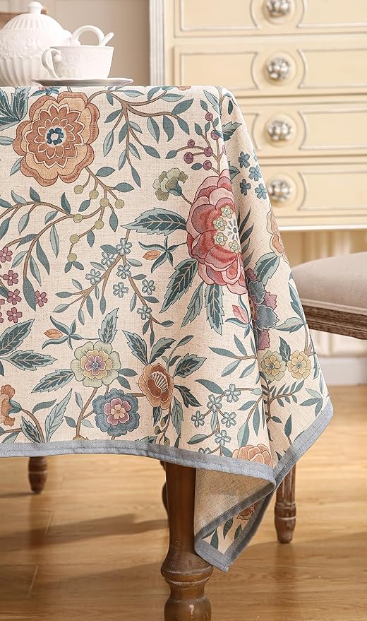 Designer Vintage Linen Small Rectangle Tablecloth,William Morris Floral Colorful Pattern Table Cloth,Decor Table Cover for Kitchen,Dining,Thanksgiving,Christmas,55"*71"-Flowershadow a