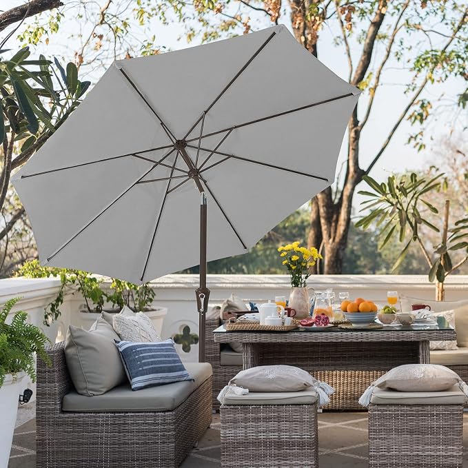 JEAREY 9FT Outdoor Patio Umbrella, Market Umbrella, Light Gray | Outdoor Table - Image 4