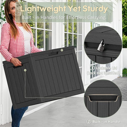 Outdoor Storage Box, Resin Deck Boxes Indoor and outdoor, Waterproof Storage Box Lockable Lid (Black, 45 Gallon)