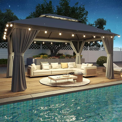12'x10' Gazebo with Light, Outdoor Gazebo with Double Roofs | Metal Frame Canopy by Breezestival