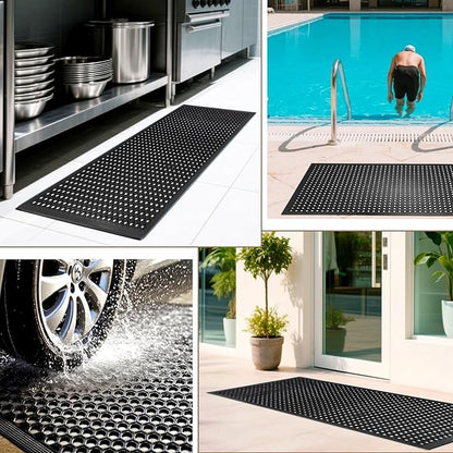 Restaurant Anti Fatigue Mat, Outdoor Rubber Floor Bar Mat, 36"X60" Non-Slip Kitchen Commercial Mat with Drainage for Garage, Entryway, Kitchen, Bar, Black