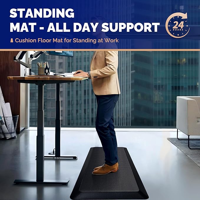 FEATOL Anti Fatigue Mat for Standing, 9/10 Extra Thick Ergonomic Standing Desk Mat, Comfort & Durable Memory Foam Standing Mat at Home,Office All Day (20" x 39", Black, 1PC)