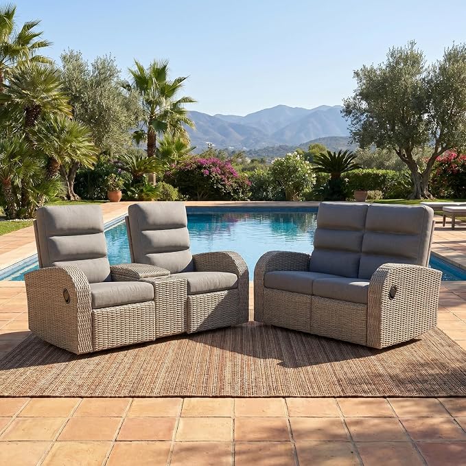 Oversized 2 Pieces Wicker Outdoor Recliner Loveseat by LayinSun