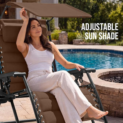 Best Choice Products Oversized Padded Zero Gravity Chair w/Canopy Headrest Cup - Image 4